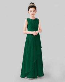 Ivory Chiffon Ruffled Junior Bridesmaid Dress Front View.
