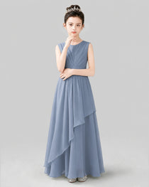 Light Blue Chiffon Ruffled Junior Bridesmaid Dress Front View.