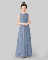 Dusty Blue Chiffon A-line Junior Bridesmaid Dress Side View