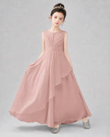Dusty Rose Chiffon A-line Junior Bridesmaid Dress Front View