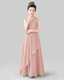 Pale Pink Chiffon Ruffled Junior Bridesmaid Dress Front View.
