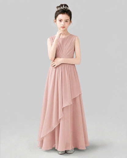 Dusty Rose Chiffon A-line Junior Bridesmaid Dress Front View