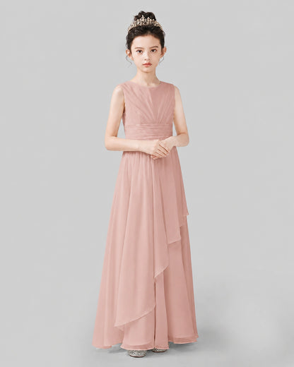Dusty Rose Chiffon A-line Junior Bridesmaid Dress Side View