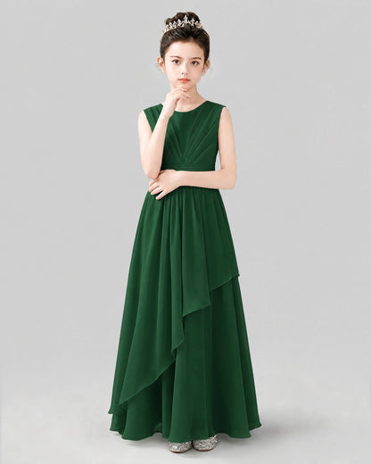Emerald Green Chiffon A-line Junior Bridesmaid Dress Front View