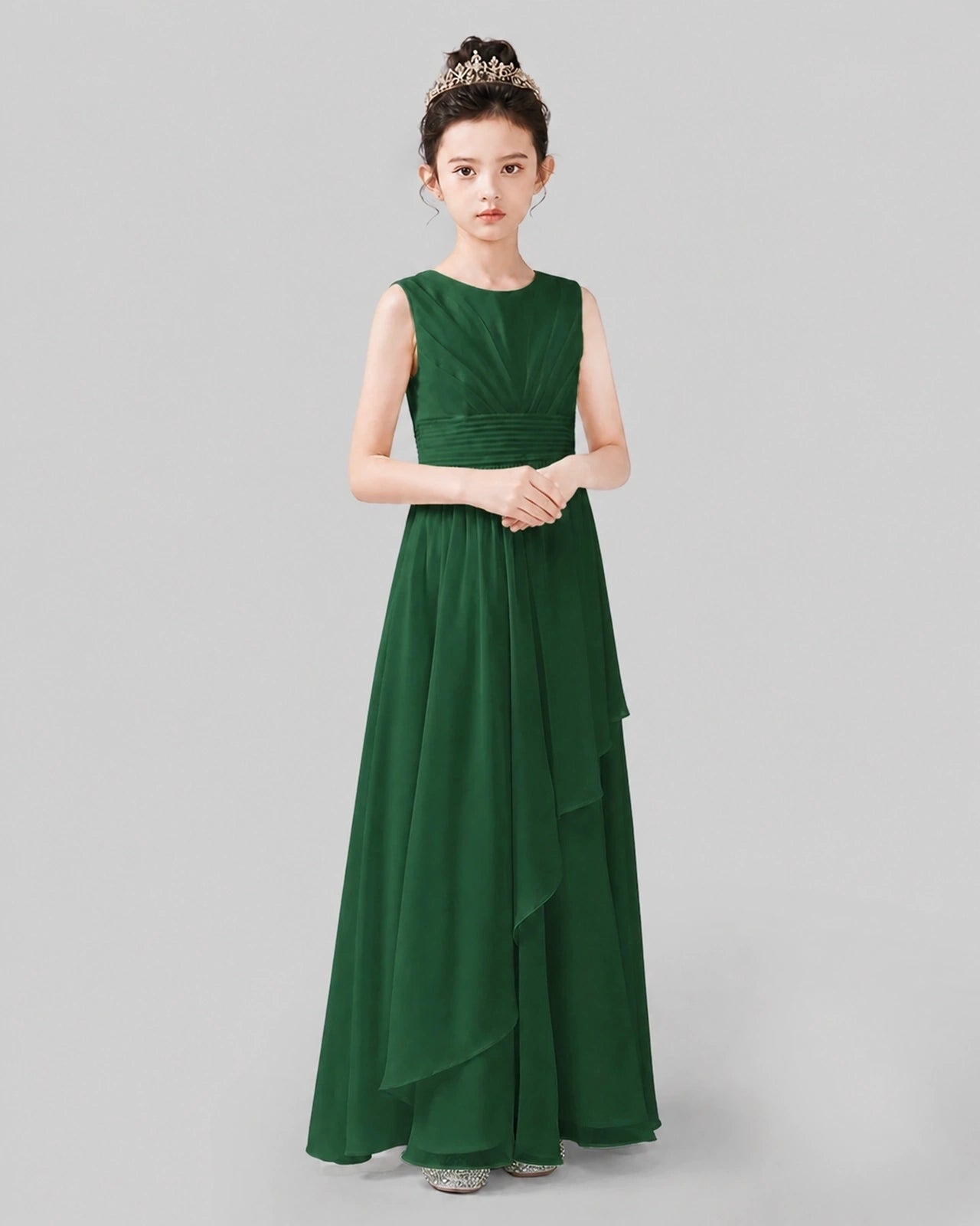 Emerald Green Chiffon A-line Junior Bridesmaid Dress Side View