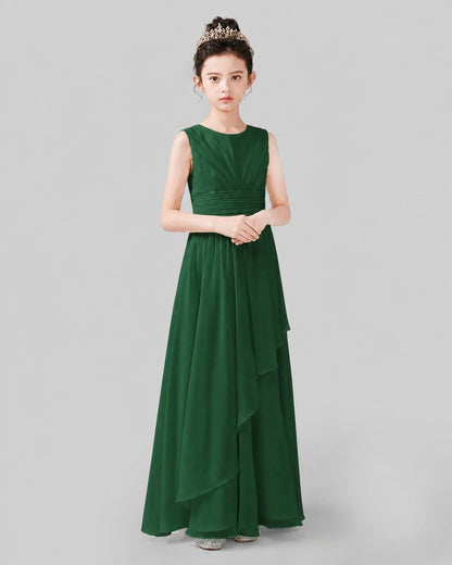 Emerald Green Chiffon A-line Junior Bridesmaid Dress Side View