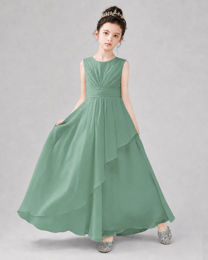 Eucalyptus Chiffon A-line Junior Bridesmaid Dress Front View