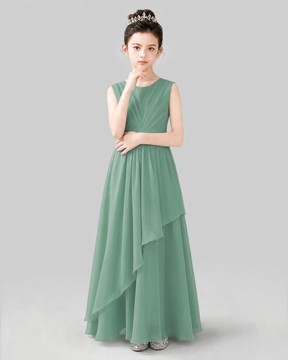 Eucalyptus Chiffon A-line Junior Bridesmaid Dress Front View