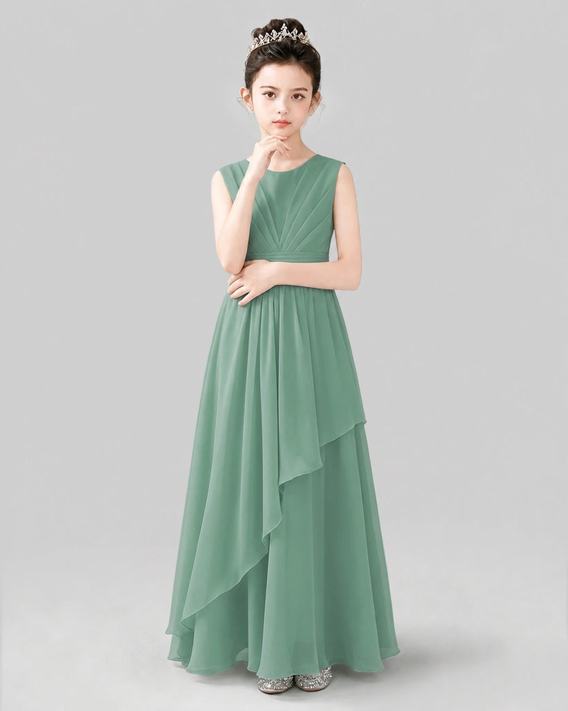 Eucalyptus Chiffon A-line Junior Bridesmaid Dress Front View