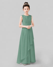 Green Chiffon Ruffled Junior Bridesmaid Dress Front View.