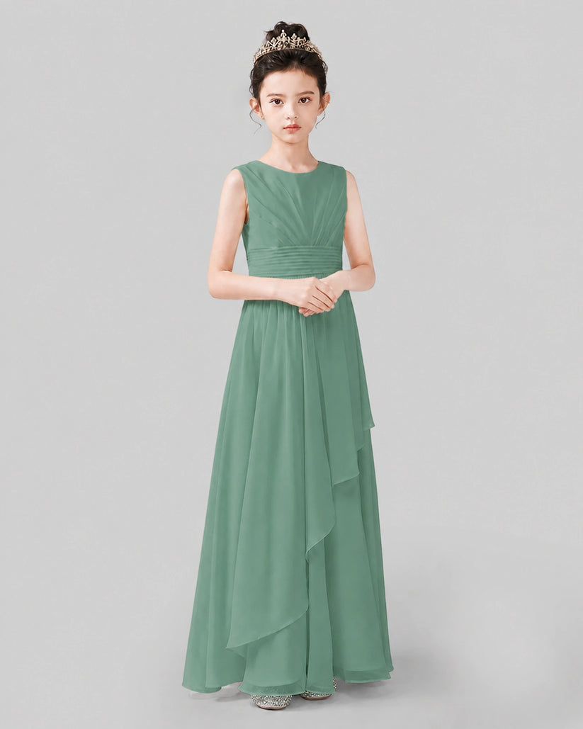 Eucalyptus Chiffon A-line Junior Bridesmaid Dress Side View