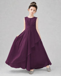 Purple Chiffon Ruffled Junior Bridesmaid Dress Front View.