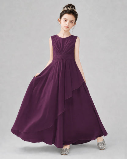 Grape Chiffon A-line Junior Bridesmaid Dress Front View