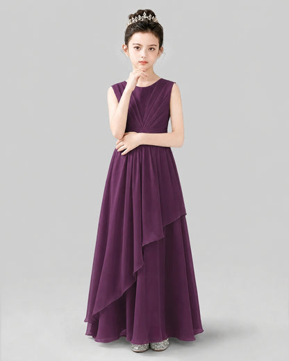 Grape Chiffon A-line Junior Bridesmaid Dress Front View
