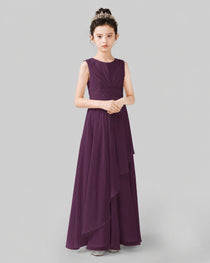 Purple Chiffon Ruffled Junior Bridesmaid Dress Front View.
