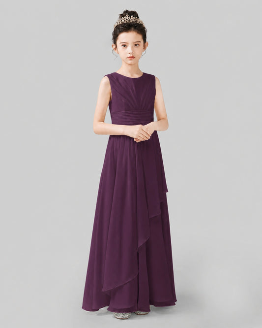 Grape Chiffon A-line Junior Bridesmaid Dress Side View