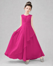 Light Gray Chiffon Ruffled Junior Bridesmaid Dress Front View.