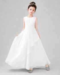 Light Blue Chiffon Ruffled Junior Bridesmaid Dress Front View.