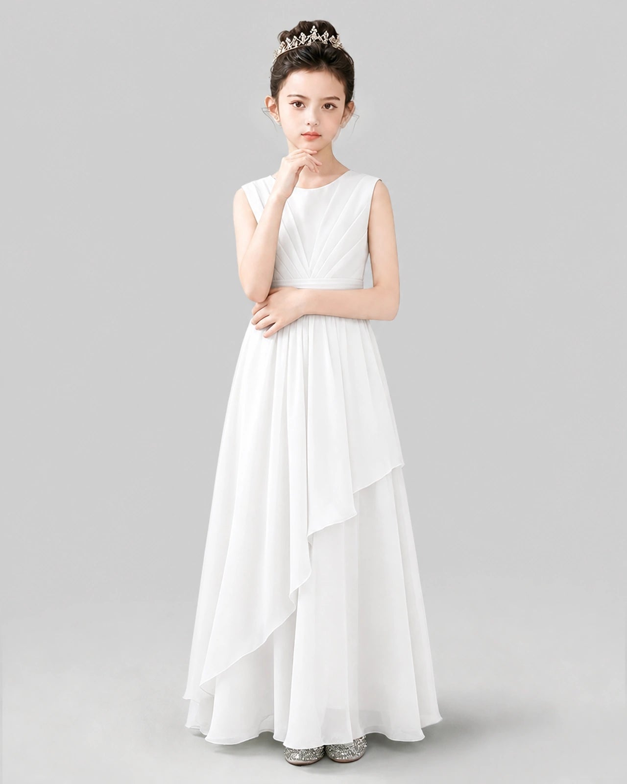 Ivory Chiffon A-line Junior Bridesmaid Dress Front View