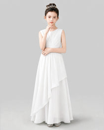 Light Blue Chiffon Ruffled Junior Bridesmaid Dress Front View.