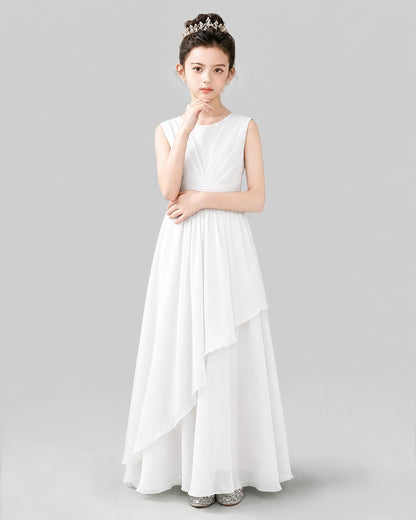 Ivory Chiffon A-line Junior Bridesmaid Dress Front View