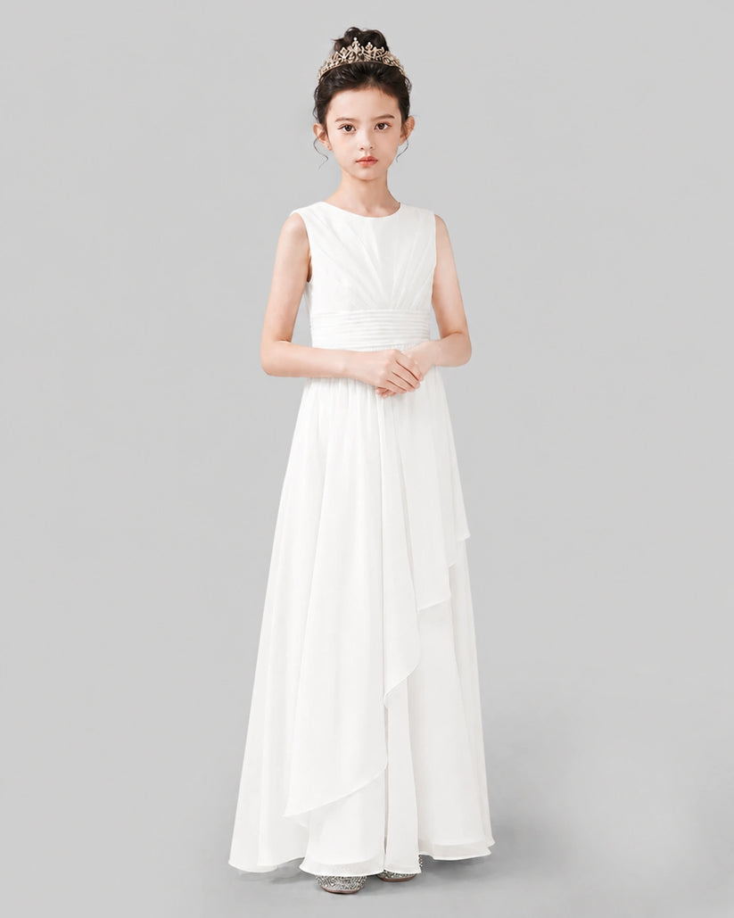 Ivory Chiffon A-line Junior Bridesmaid Dress Side View