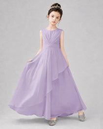 Light Purple Chiffon Sleeveless Junior Bridesmaid Dress Front View.