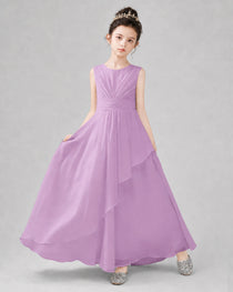 Light Blue Chiffon Ruffled Junior Bridesmaid Dress Front View.