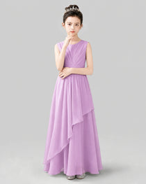 Lavender Chiffon Ruffled Junior Bridesmaid Dress Front View.
