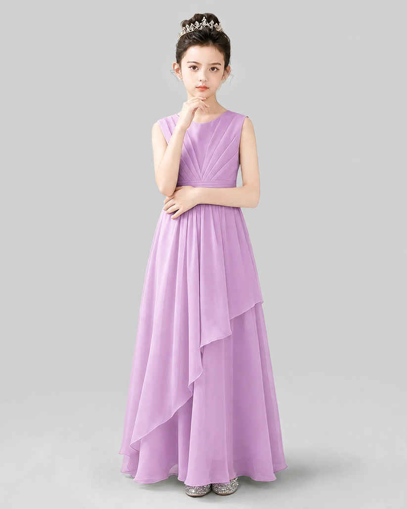 Lilac Chiffon A-line Junior Bridesmaid Dress Front View