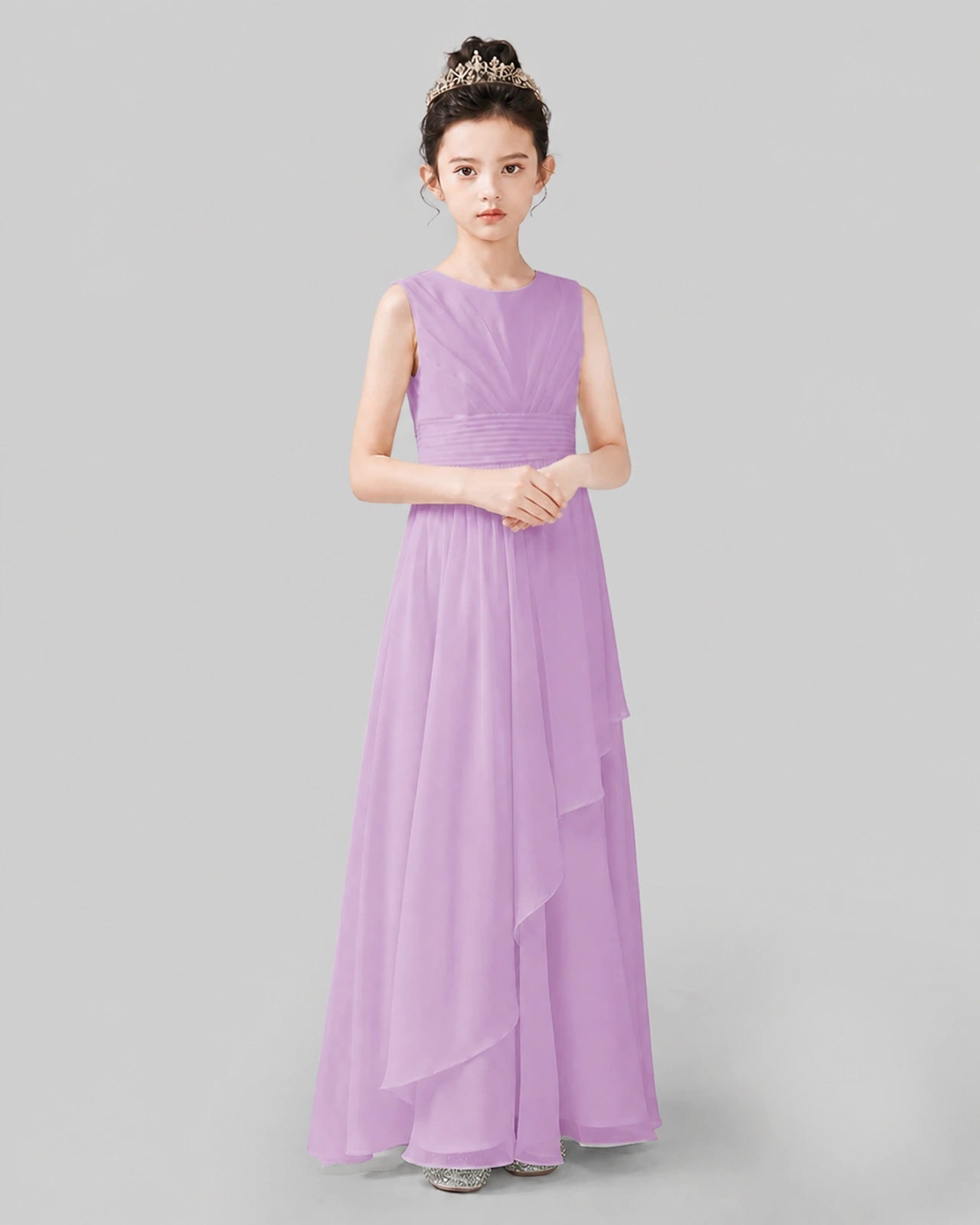 Lilac Chiffon A-line Junior Bridesmaid Dress Side View