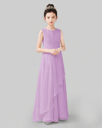 Lavender Chiffon Ruffled Junior Bridesmaid Dress Front View.