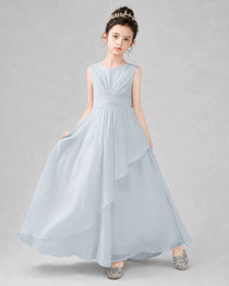 Light Blue Chiffon Sleeveless Junior Bridesmaid Dress Front View.