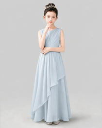 Pale Blue Chiffon Ruffled Junior Bridesmaid Dress Front View.