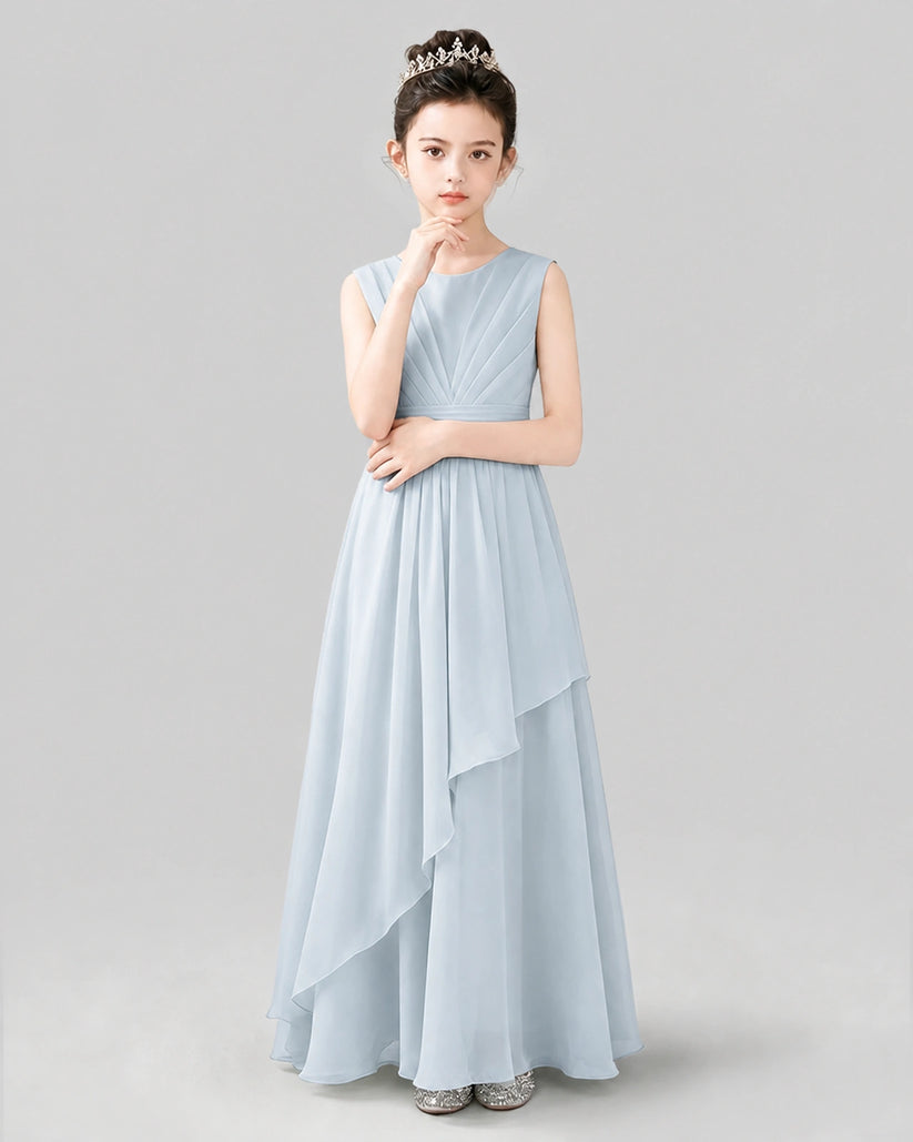 Mist Chiffon A-line Junior Bridesmaid Dress Front View