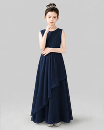 Light Blue Chiffon Ruffled Junior Bridesmaid Dress Front View.