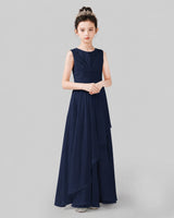Navy Blue Chiffon A-line Junior Bridesmaid Dress Side View