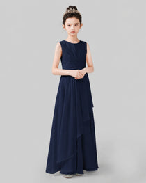 Light Gray Chiffon Sleeveless Junior Bridesmaid Dress Front View.