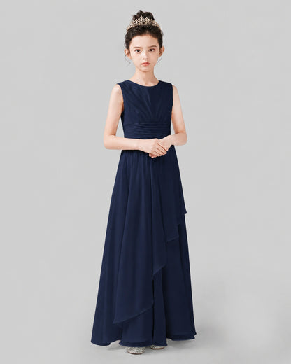 Navy Blue Chiffon A-line Junior Bridesmaid Dress Side View