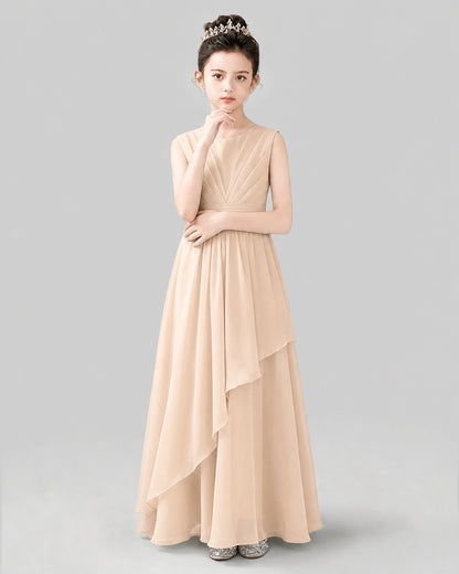 Peach Chiffon A-line Junior Bridesmaid Dress Front View