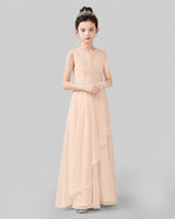 Peach Chiffon A-line Junior Bridesmaid Dress Side View