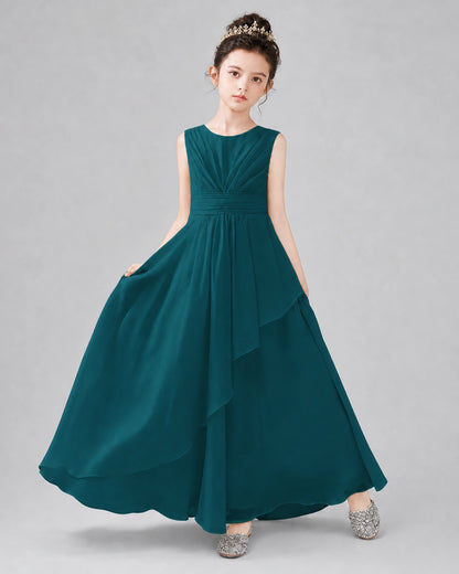 Peacock Chiffon A-line Junior Bridesmaid Dress Front View
