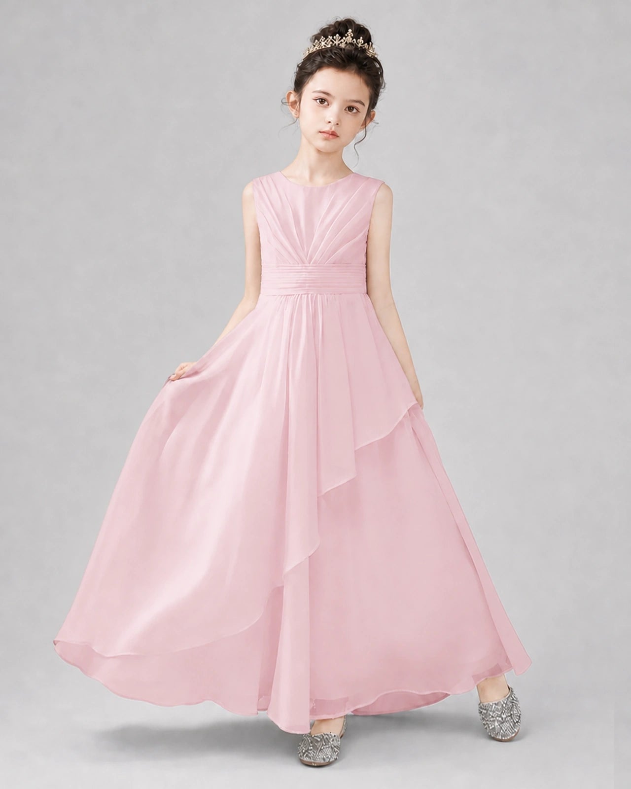 Pink Chiffon A-line Junior Bridesmaid Dress Front View