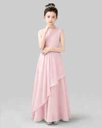 Light Pink Chiffon Ruffled Junior Bridesmaid Dress Front View.