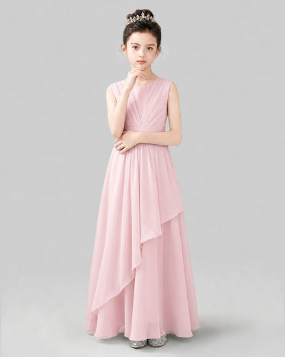 Pink Chiffon A-line Junior Bridesmaid Dress Front View