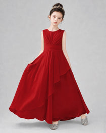 Red Chiffon Ruffled Junior Bridesmaid Dress Front View.
