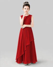 White Chiffon Ruffled Junior Bridesmaid Dress Front View.