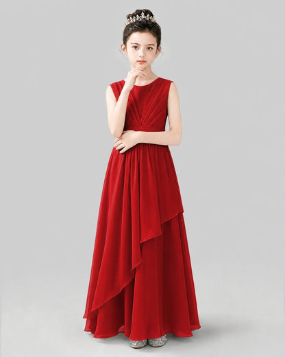Red Chiffon A-line Junior Bridesmaid Dress Front View