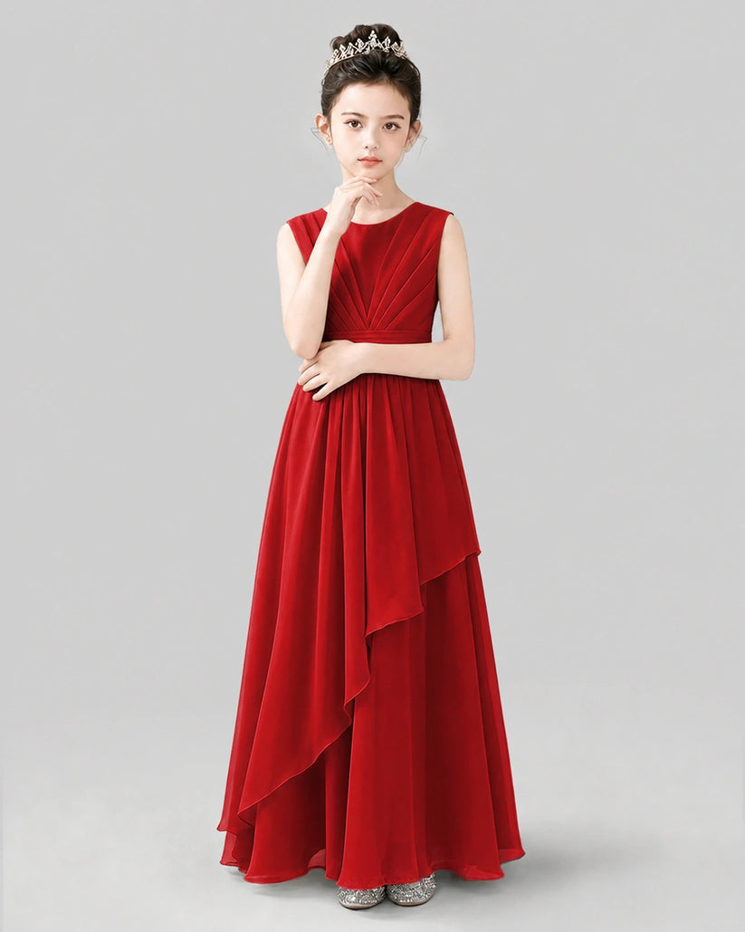 Red Chiffon A-line Junior Bridesmaid Dress Front View