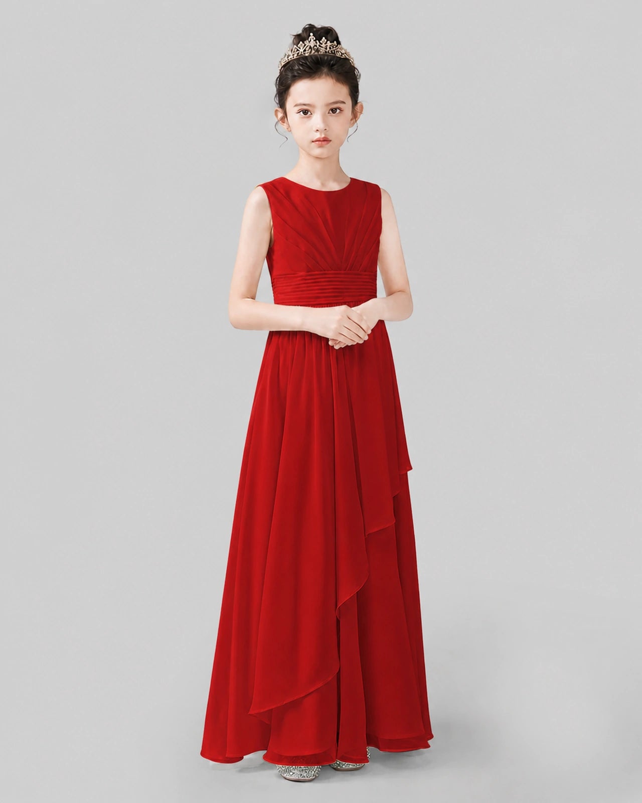 Red Chiffon A-line Junior Bridesmaid Dress Side View